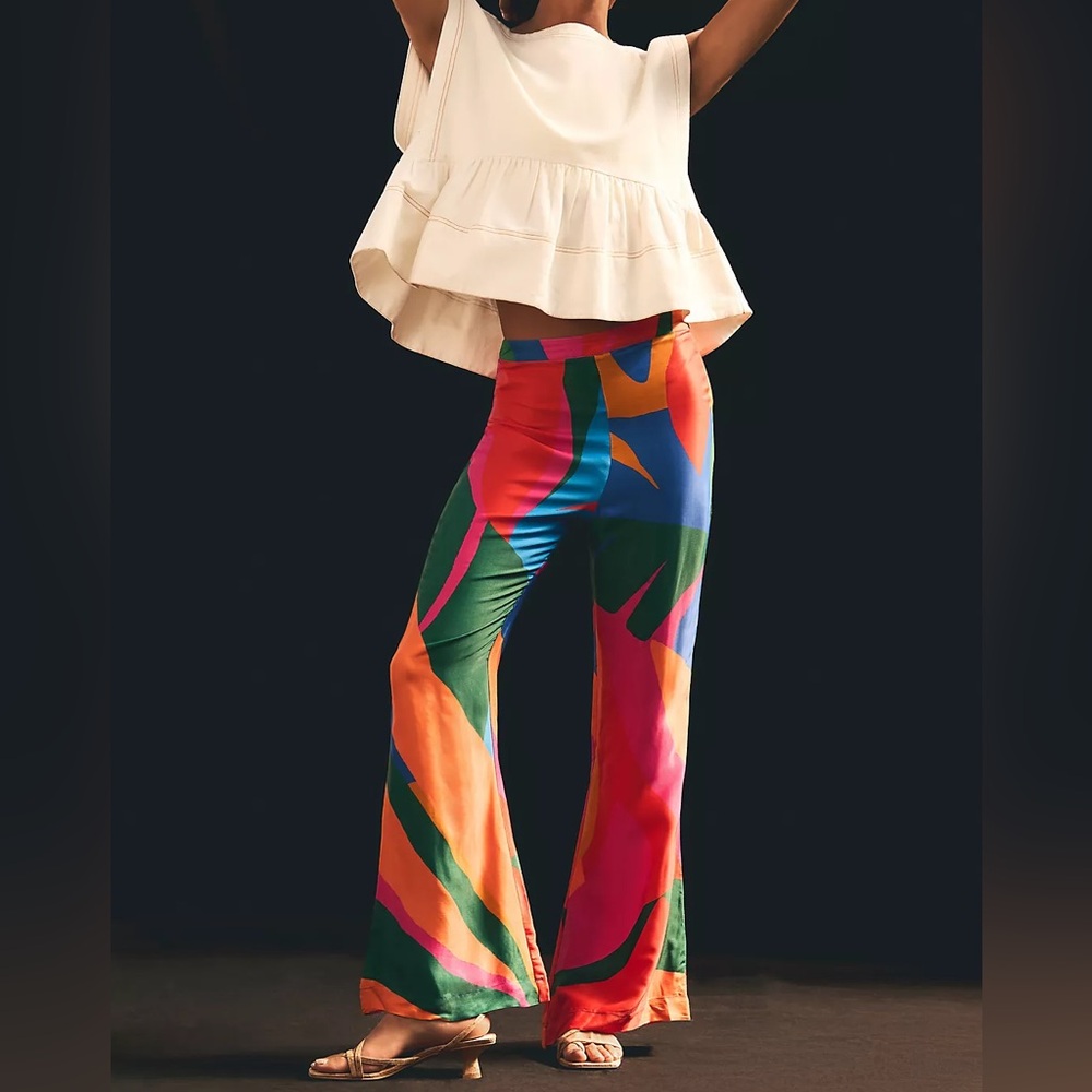 FARM Rio • NWT Colorful Leaves Flared Bell Bottom Wide Leg Pants Size Medium